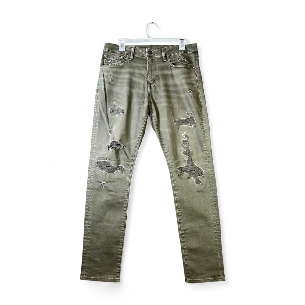 American Eagle Airflex+ Athletic Skinny Jeans Mens 32x30 Olive Green Distressed